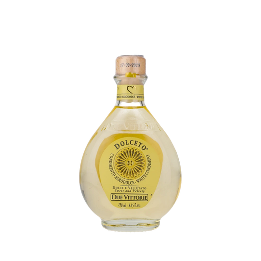 Due Vittorie Dolceto weißer Balsamico Essig Flasche.