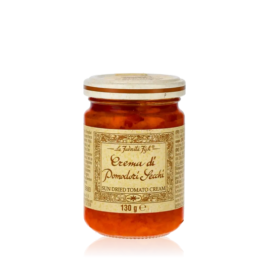 Feinkostglas mit La Favorita Crema di Pomodori Secchi.