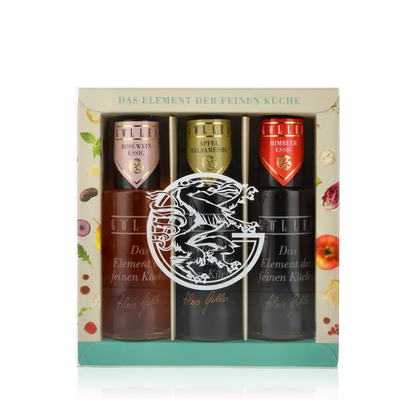 Gölles Essig Trio Geschenkset mit verschiedenen Essigsorten.