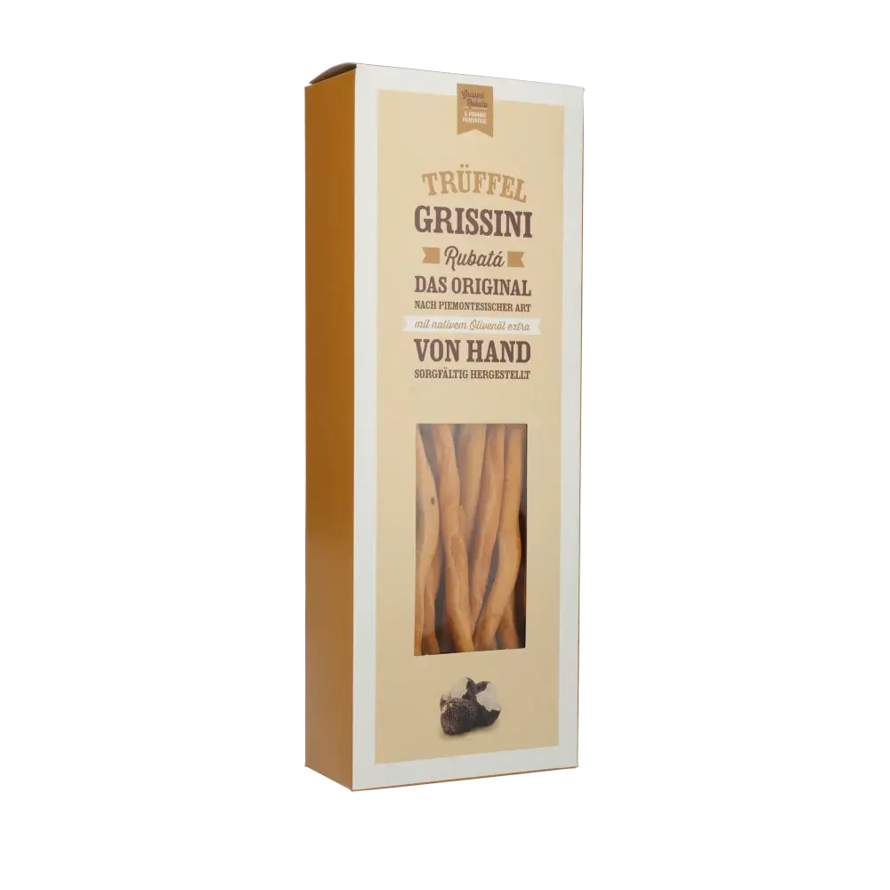 Feinkost Grissini mit Trüffel in Verpackung.