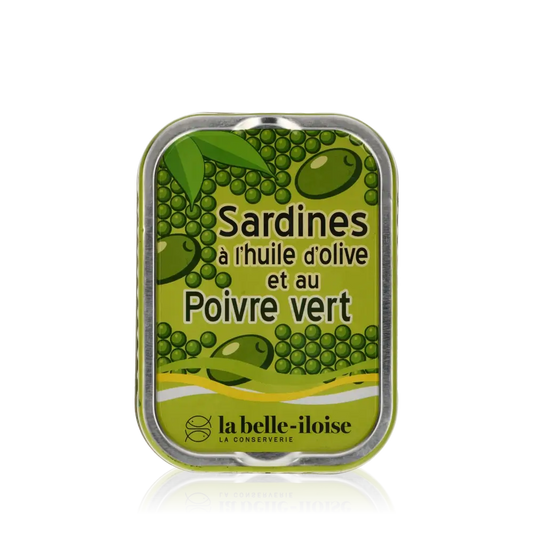 La belle-iloise Sardinen in Olivenöl mit grünem Pfeffer.