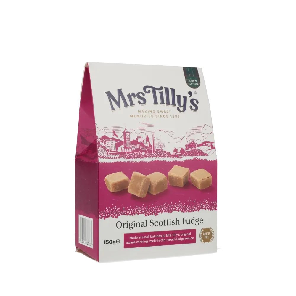 Verpackung schottisches Fudge, Mrs Tilly's.