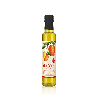 Murani Mango Balsamessig Flasche mit Fruchtabbildung auf Etikett.