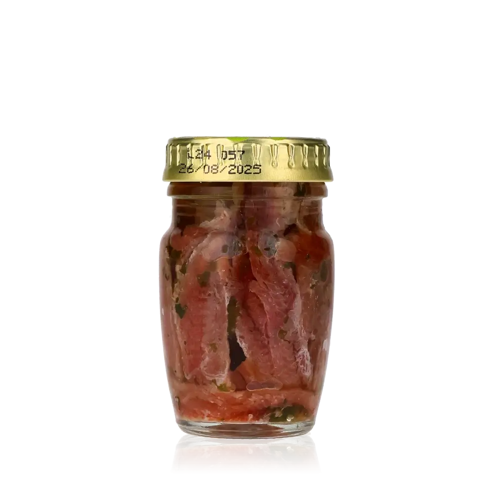 Feinkostglas mit Sardellen, Knoblauch, Petersilie von Savini.