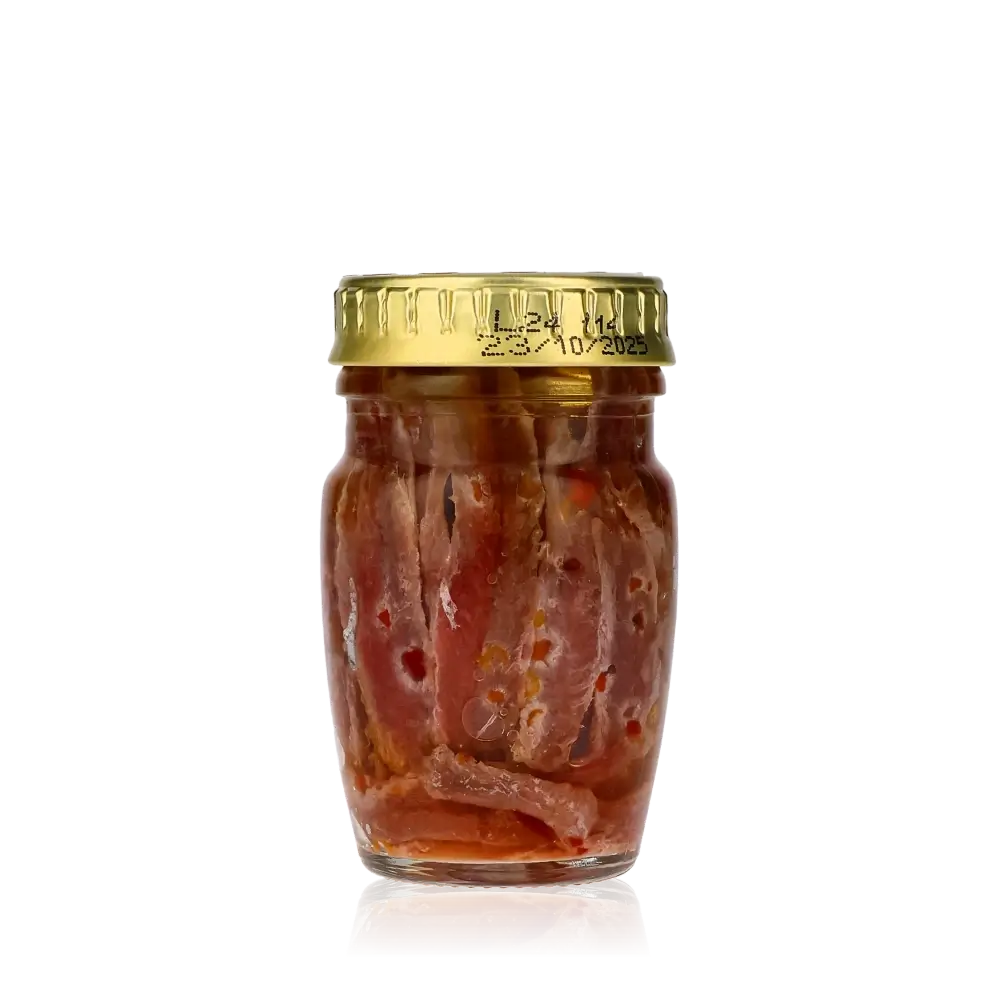 Savini Sardellen mit Peperoncino im Glas.