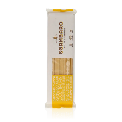 Sgambaro Linguine Pasta 500g Packung, vertikal ausgerichtet.