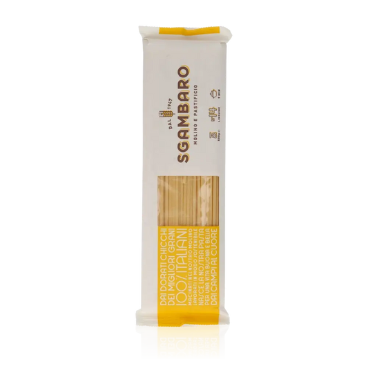 Sgambaro Linguine Pasta 500g Packung, vertikal ausgerichtet.