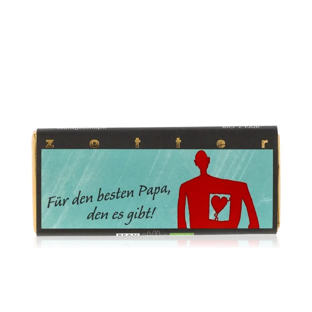 Zotter Schokolade mit Aufschrift "Für den besten Papa".