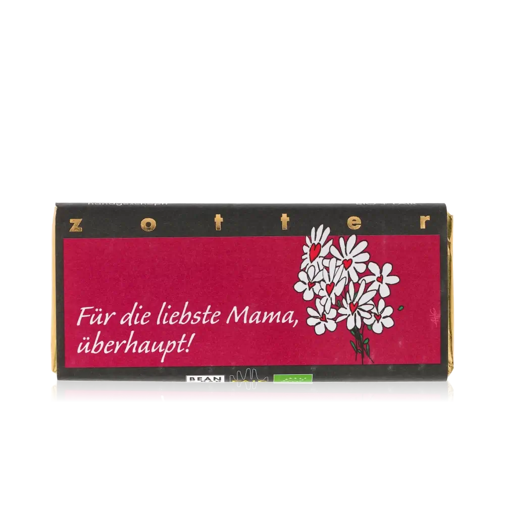 Schokoladenverpackung mit Blumenmotiv.