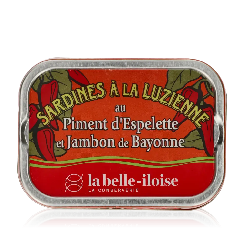 Sardinen-Dose mit rotem Design.