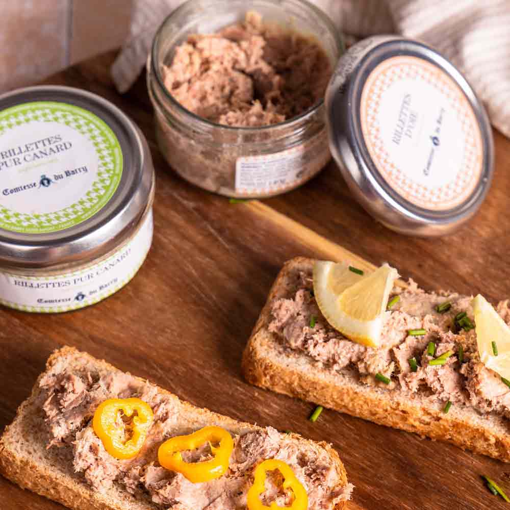 Rillettes auf Brot mit Zitrone und Paprika, Comtesse du Barry.